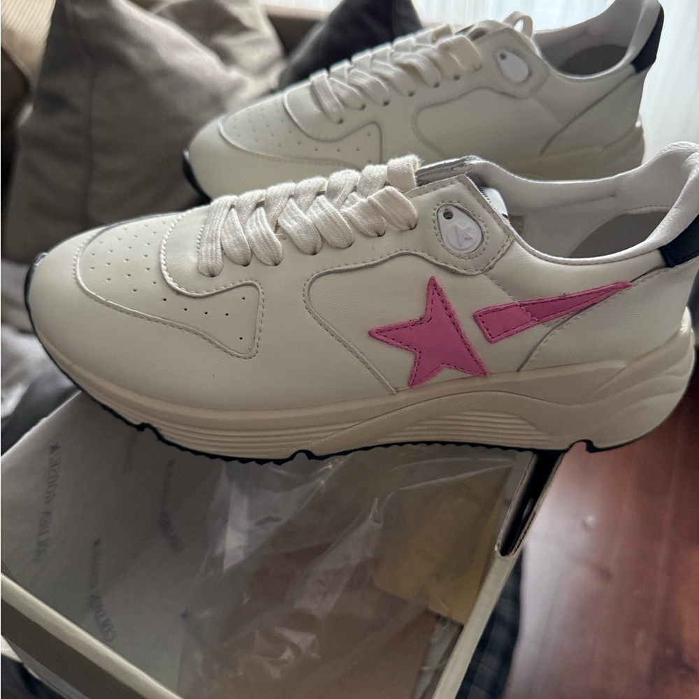 Golden Goose Cream and Pink Sneakers with Chunky Sole